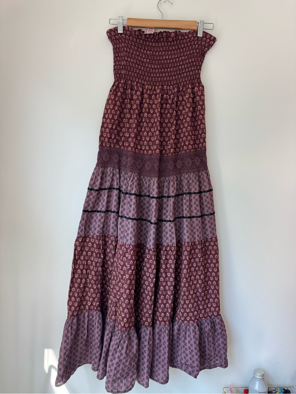 Fire Los Angeles Y2K Smocked Tiered Maxi Skirt Convertible Strapless Dress S